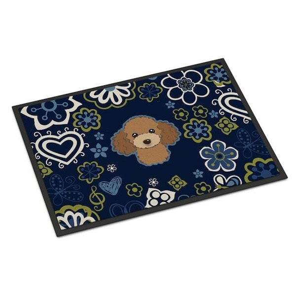 Carolines Treasures Carolines Treasures BB5107JMAT 24 x 36 in. Blue Flowers Chocolate & Brown Poodle Indoor or Outdoor Mat BB5107JMAT - main